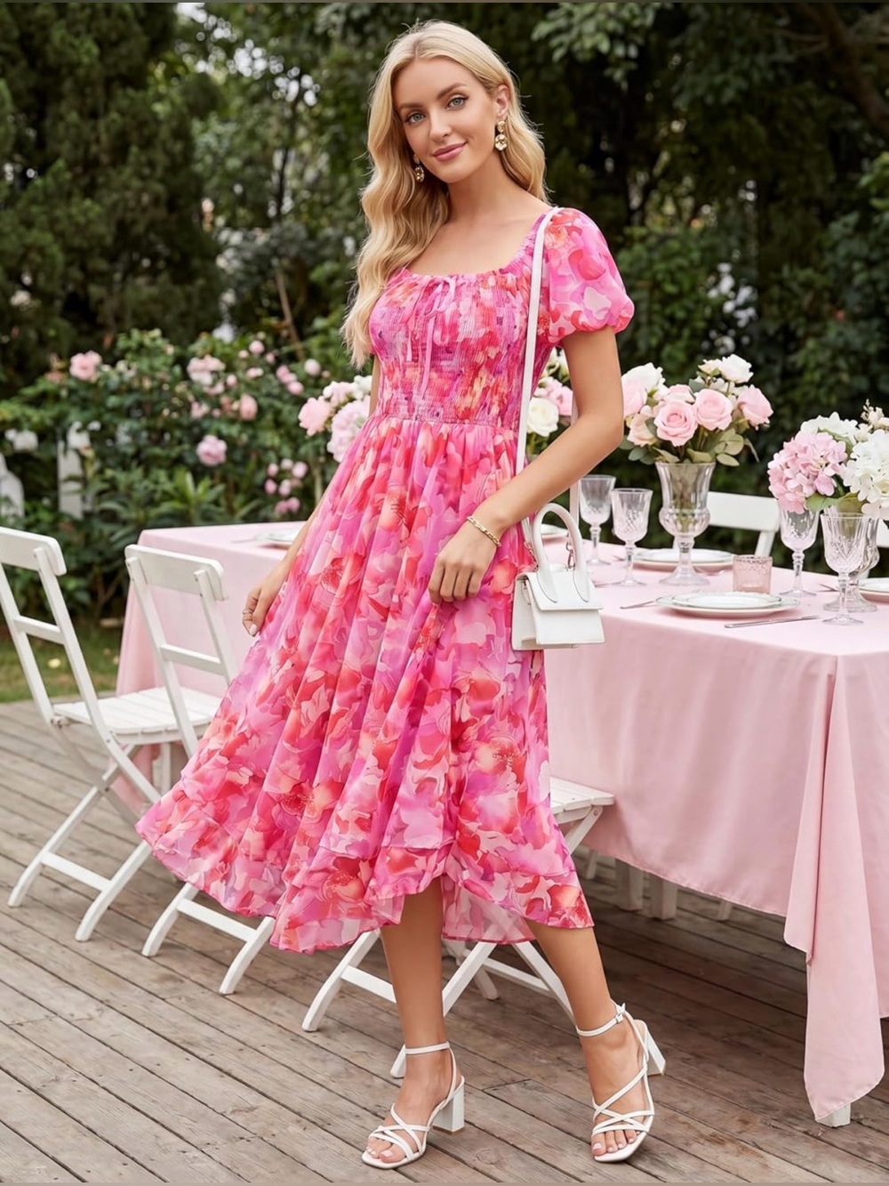 NWT Pink Floral Puff-Sleeve Dres-S - Picture 9 of 17